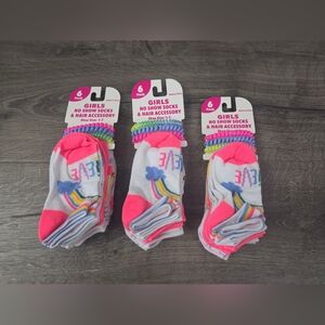 Girls' No Show Socks & Hair Accessory Set - Bundle Of 3 NWT